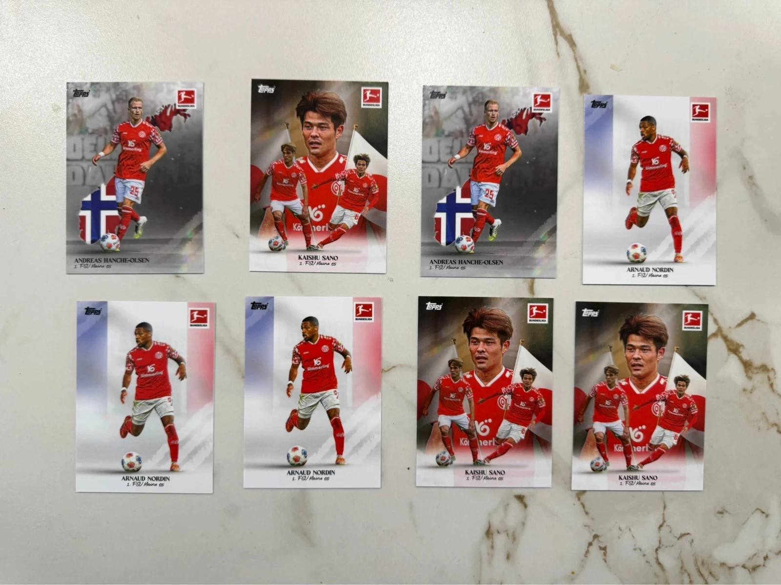 Lot cartes collection Topps FSV Mainz 5 neuf Andreas Hanche Olsen Arnaud Nordin Kaishu Sano
